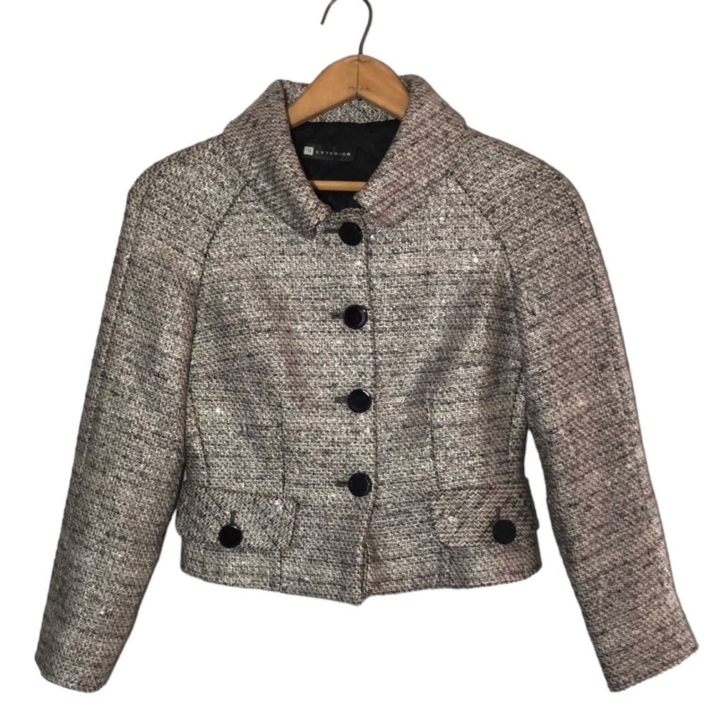 D. EXTERIOR | Silver/Black Metallic Tweed Long Sleeves Blazer size 42 (US 6) NEW
